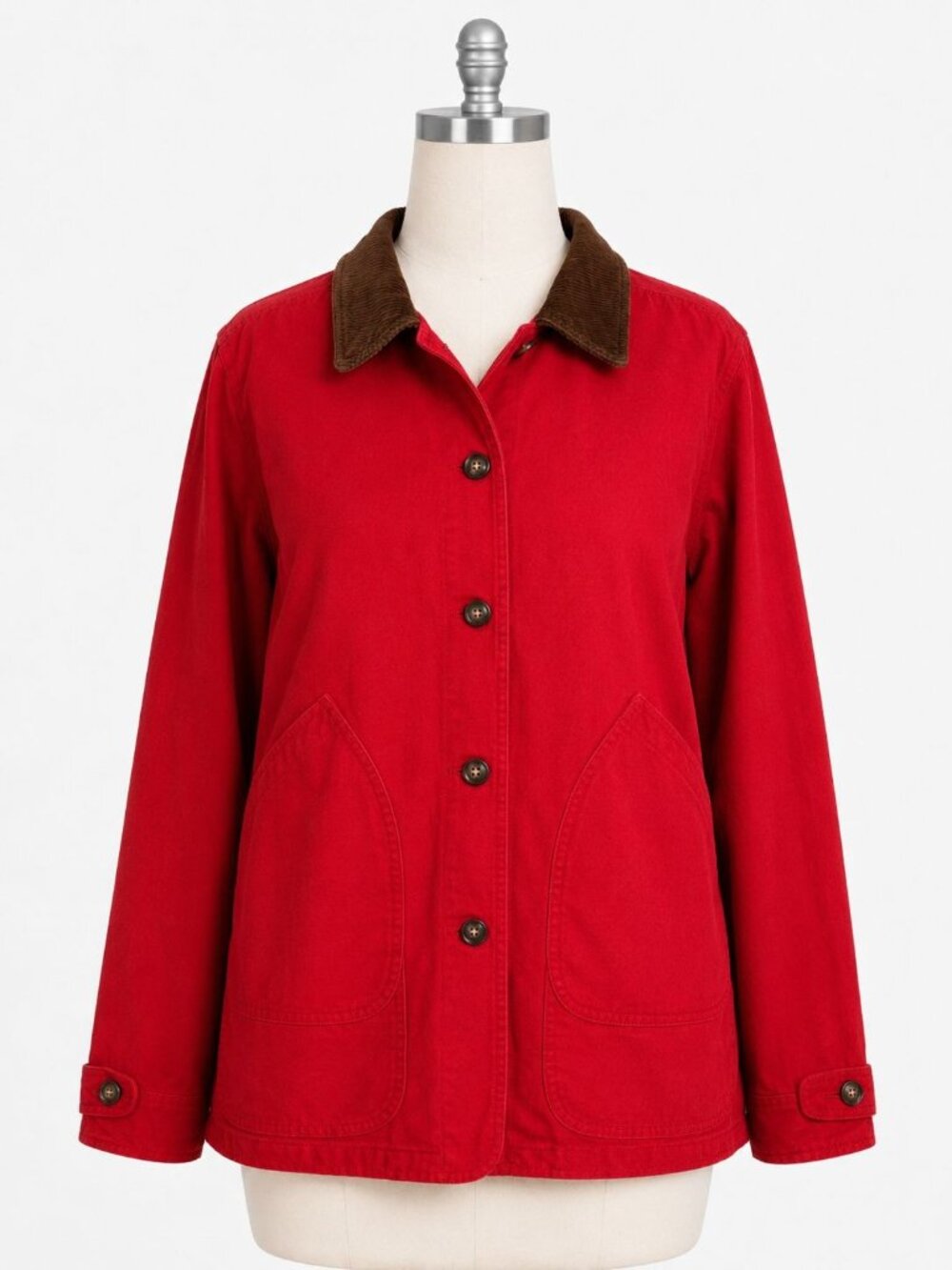 Vintage Lands' End Red Plaid Flannel Lined Chore Jacket Women's L